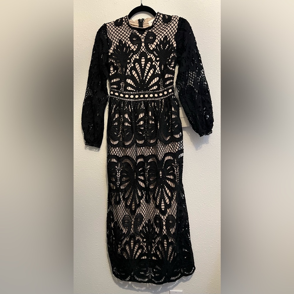 #757 NWT Bohme Black Eldora Lace Midi Dress XS - Picture 3 of 7